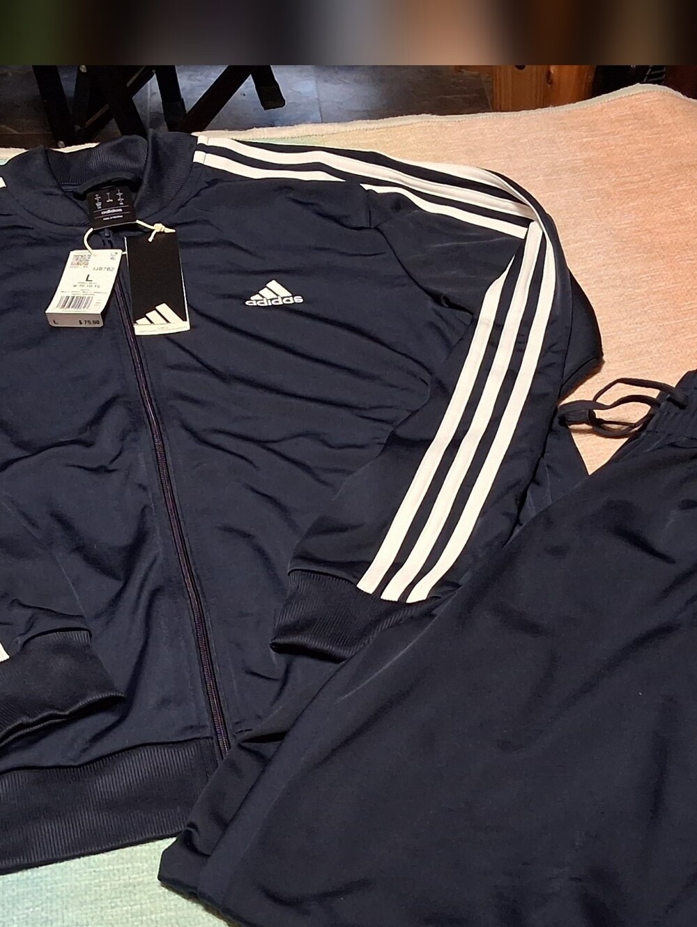 NWT Adidas  Track Jacket & Joggers Set In Indigo with White Accents. Womens L